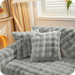 Complete gray plush bundle with furniture covers, pillows and blanket for ultimate comfort.
