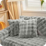 Complete gray plush bundle with furniture covers, pillows and blanket for ultimate comfort.