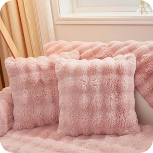 Complete pink plush bundle with furniture covers, pillows and blanket set for warmth.