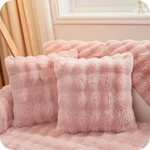 Complete pink plush bundle with furniture covers, pillows and blanket set for warmth.