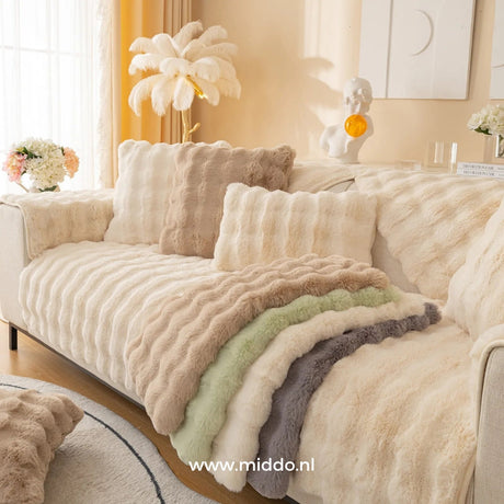 Luxury plush covers available in beige, gray, green, pink, white and orange color options.