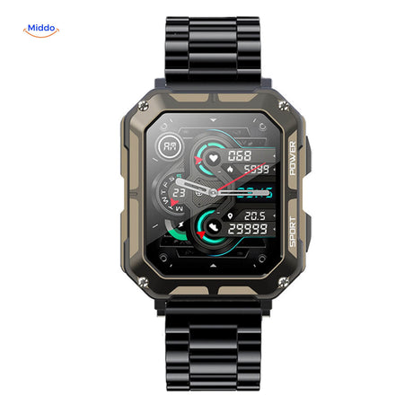 Black Galaxy Armor smartwatch with rugged stainless steel casing, built to last.