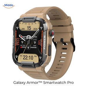 Galaxy Armor Pro in khaki limited edition, rugged smartwatch with 30-day battery for iOS Android.