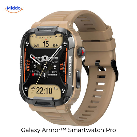 Galaxy Armor Pro in khaki limited edition, rugged smartwatch with 30-day battery for iOS Android.