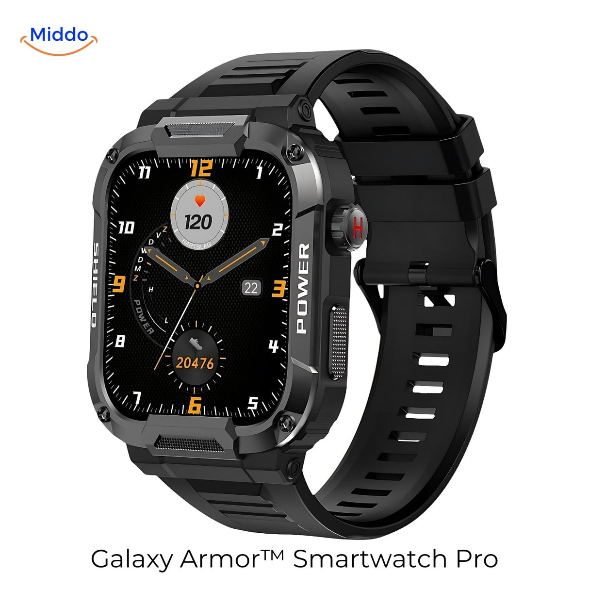 Galaxy Armor Pro in black, durable smartwatch with advanced features and rugged build.