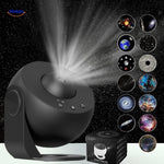 StarGlow projector lamp in black with space-themed light slides for night ambiance.