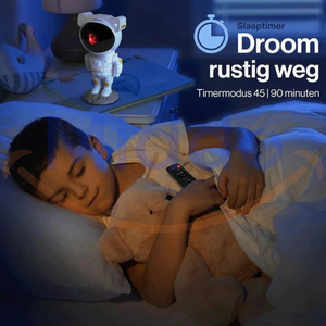 Astronaut star projector timer function settings display for automatic shutoff control.
