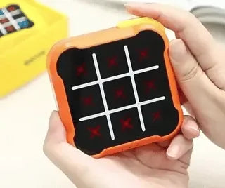 Handheld portable tic-tac-toe board game with compact easy-carry design