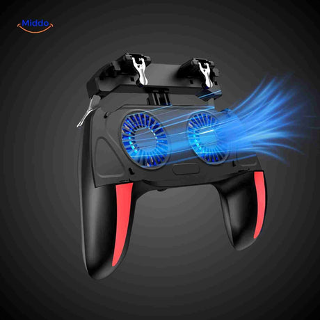 GameFlex H10 gaming controller with blue LED indicator and cooling fan design.