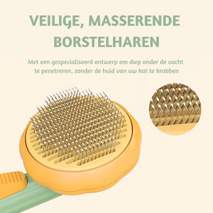 Safe, soft massaging bristles on the KatKam pet grooming brush for sensitive skin.