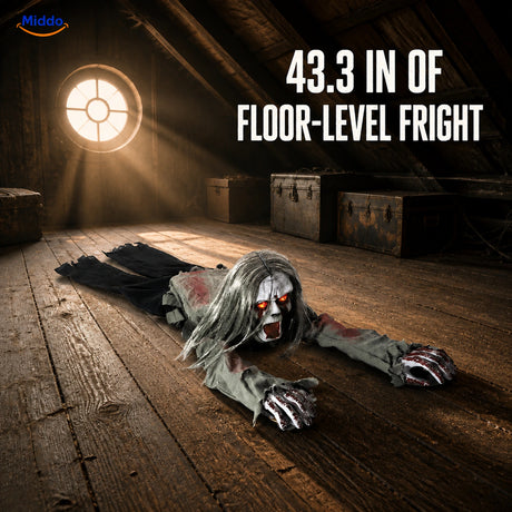 GhostEcho™ 43.3-inch sound-activated crawling Halloween ghost in an attic