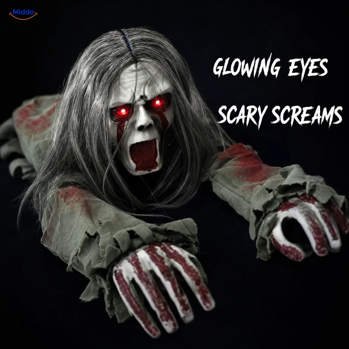 GhostEcho™ Long-Haired Crawling Ghost | Voice-Activated Halloween Fright - detail