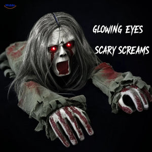 GhostEcho™ Long-Haired Crawling Ghost | Voice-Activated Halloween Fright - detail