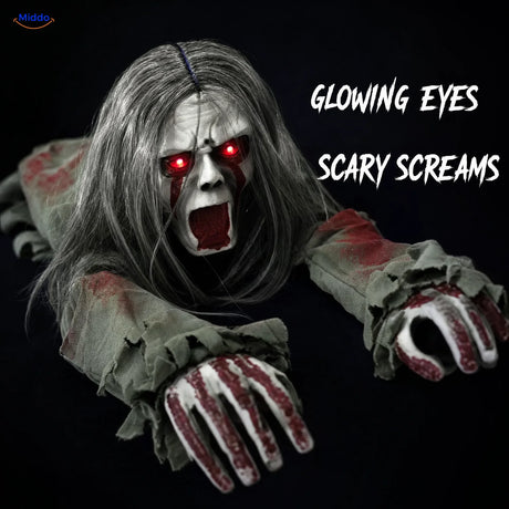 GhostEcho™ Long-Haired Crawling Ghost | Voice-Activated Halloween Fright - detail