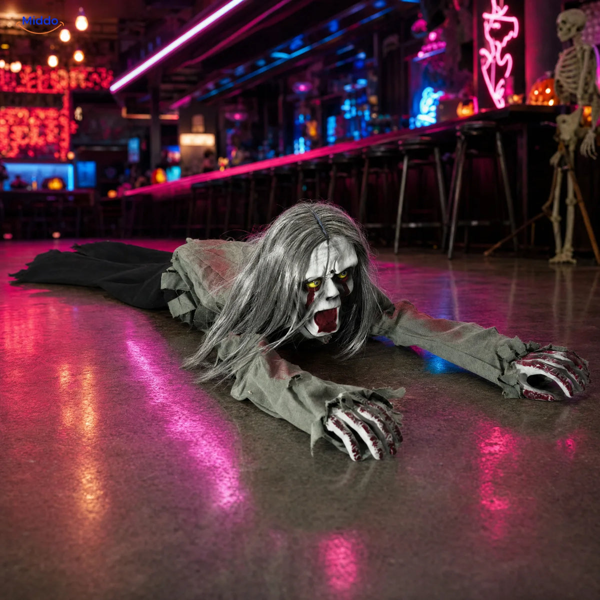 GhostEcho™ Long-Haired Crawling Ghost | Voice-Activated Halloween Fright - lifestyle