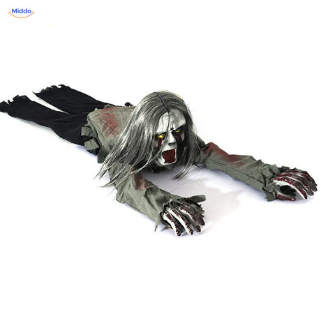 GhostEcho™ Long-Haired Crawling Ghost | Voice-Activated Halloween Fright - Long-Haired Crawling Ghost