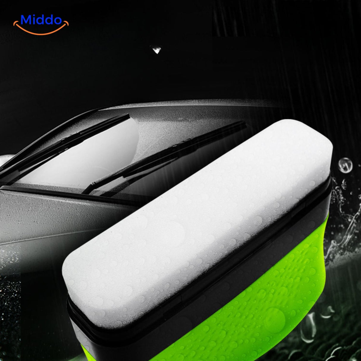 Close-up of ClearView sponge bristles effectively removing oil and dirt from car glass.
