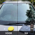 GlasPure glass polishing compound before and after results on auto glass.