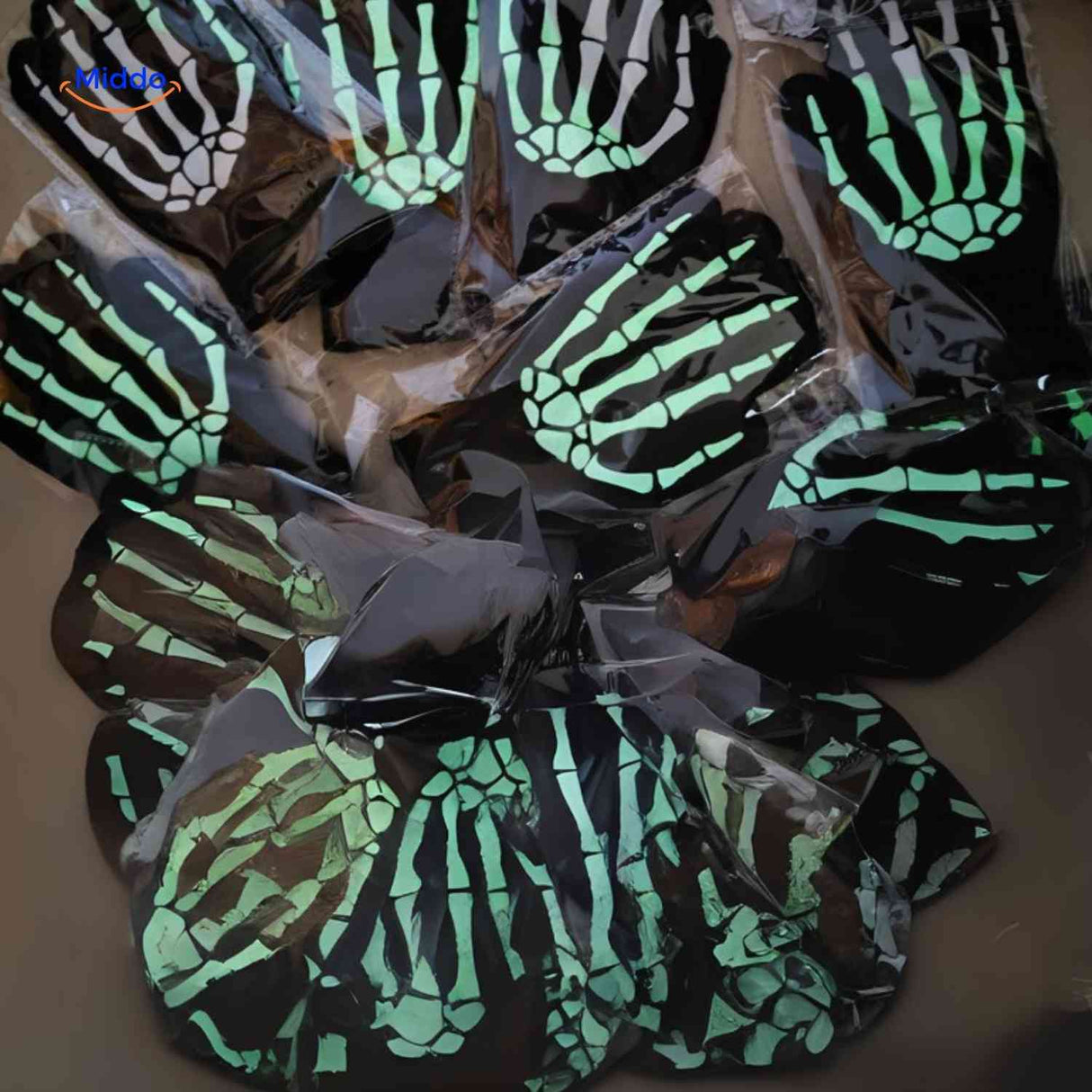 Glowing skeleton hand gloves that light up with LED glow effect.