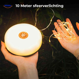 GlowMate outdoor camping lamp hanging for tent and garden adventures.