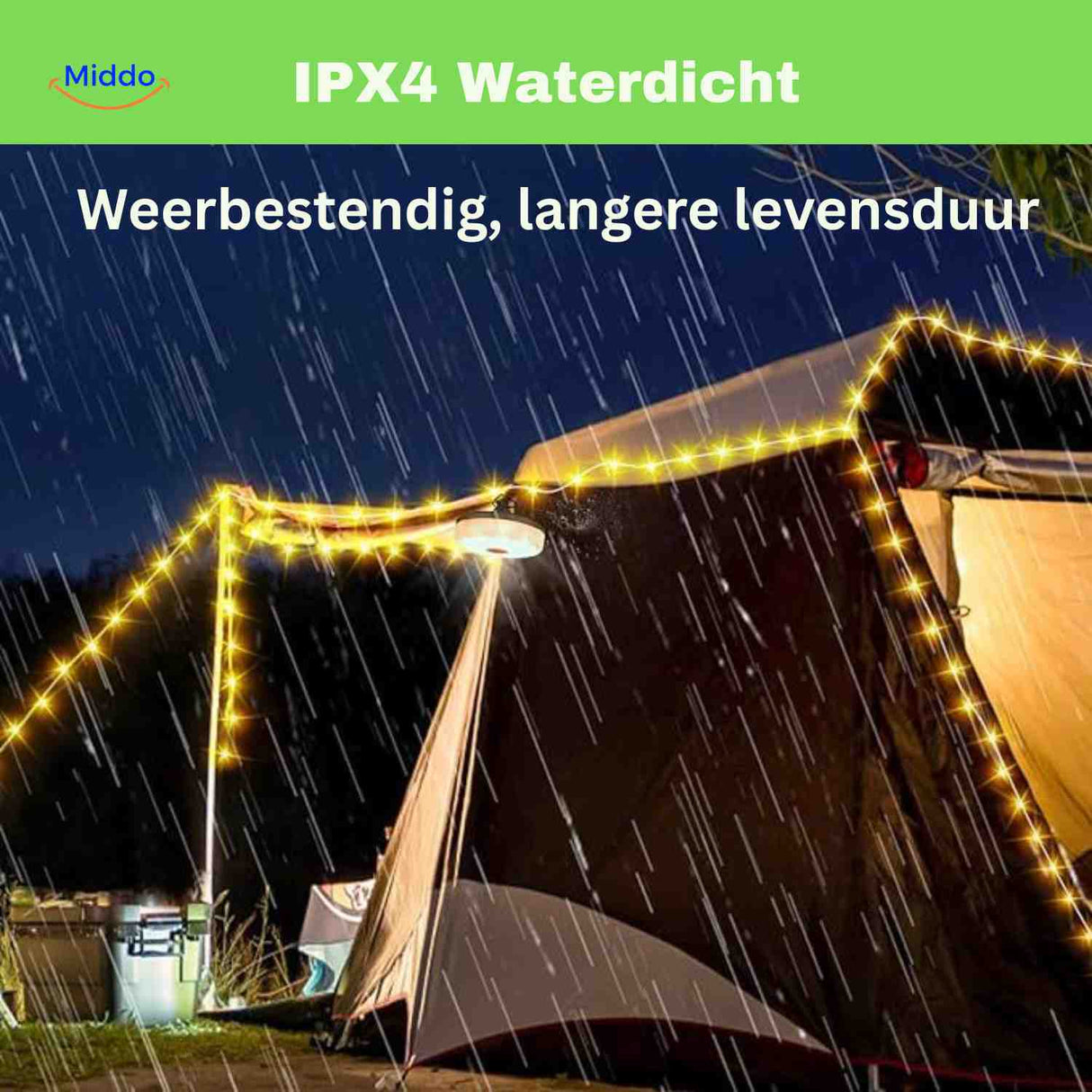 GlowMate lamp with IPX4 waterproof rain-resistant camping design.