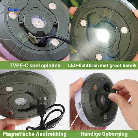GlowMate rollable LED cord with rope handle and extension hook.