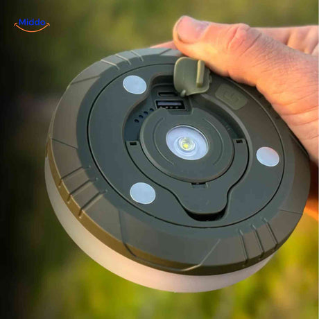 GlowMate featuring USB charging port and bright LED flashlight.