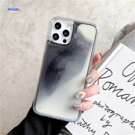 GlowSand phone case black and white high contrast liquid sand style protection.