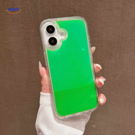 GlowSand phone case fresh green design with clear transparent liquid interior.