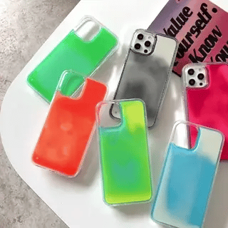 GlowSand multi-color liquid sand phone case set with vibrant glowing color blend.