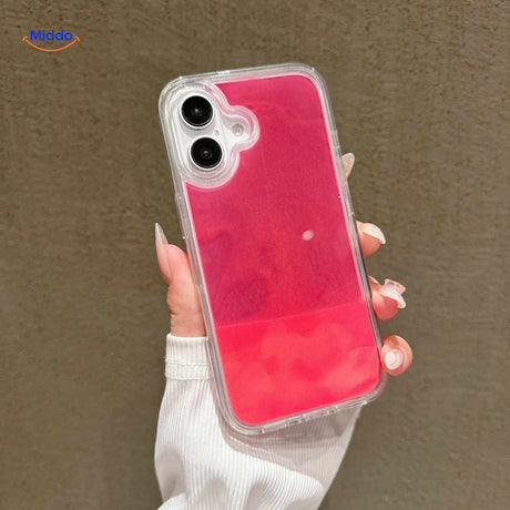 GlowSand phone case with pink liquid glitter sand and sparkle effect.