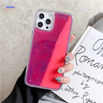 GlowSand phone case deep rose to transparent gradient with flowing liquid design.