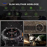 Slim military-style GlowTrack smartwatch with durable design and display.