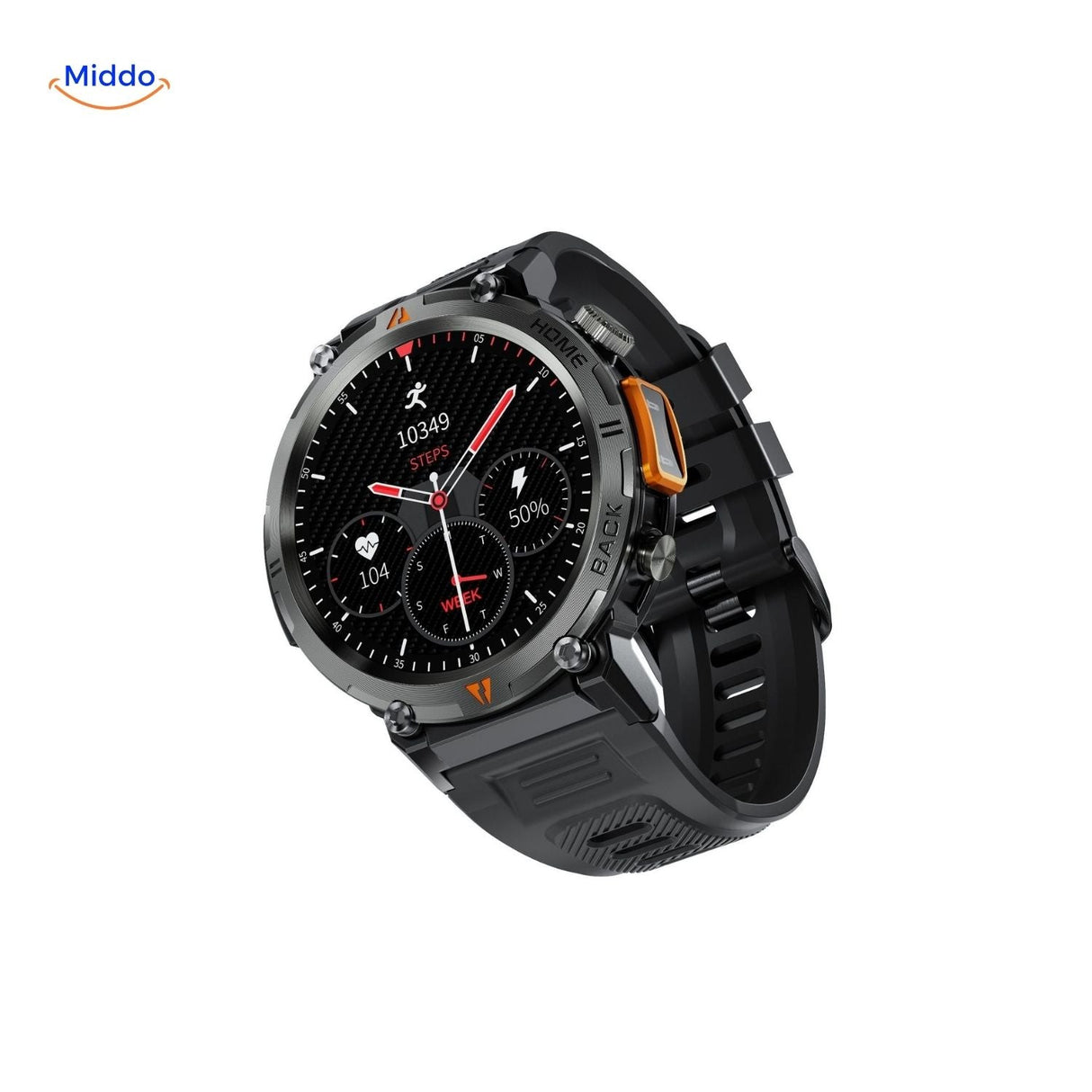 GlowTrack watch with integrated music control and call functionality.