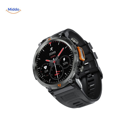 GlowTrack watch with integrated music control and call functionality.