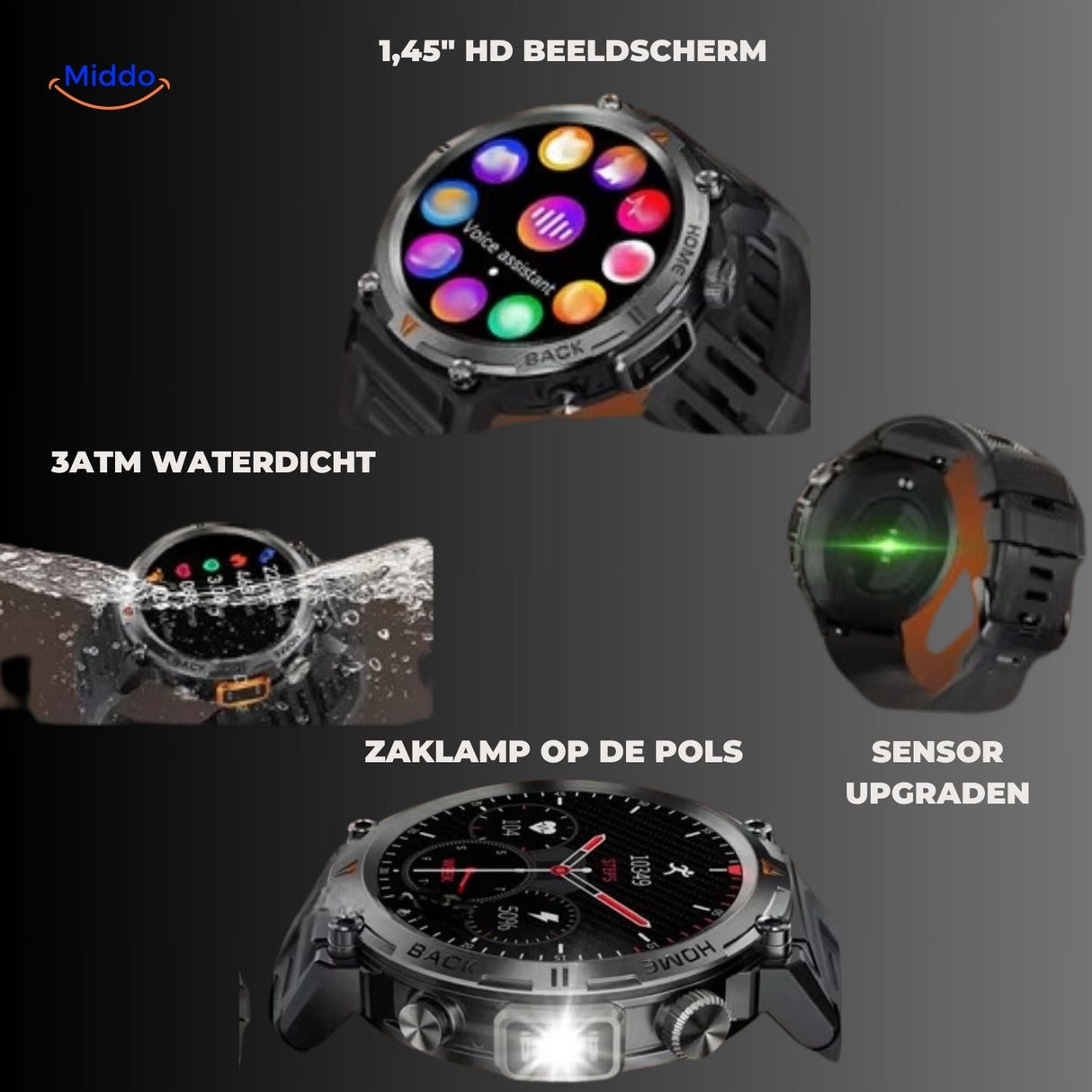 GlowTrack smartwatch with bright HD color display and easy-to-read interface.