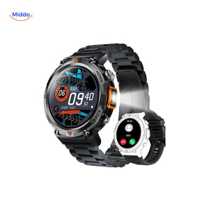 GlowTrack smartwatch showing time display and incoming call notifications.