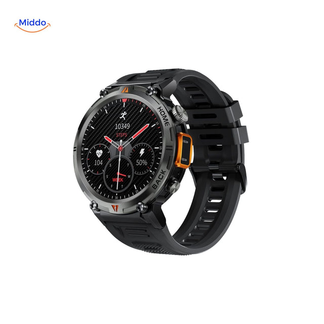 GlowTrack waterproof fitness watch with LED flashlight and heart rate monitoring.