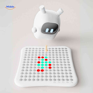 Creative LED matrix board with robot design and colorful pattern features.