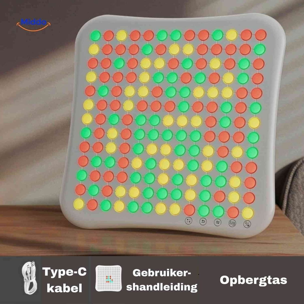 Gobango game computer with LED matrix board, Type-C charging cable, and storage bag included.