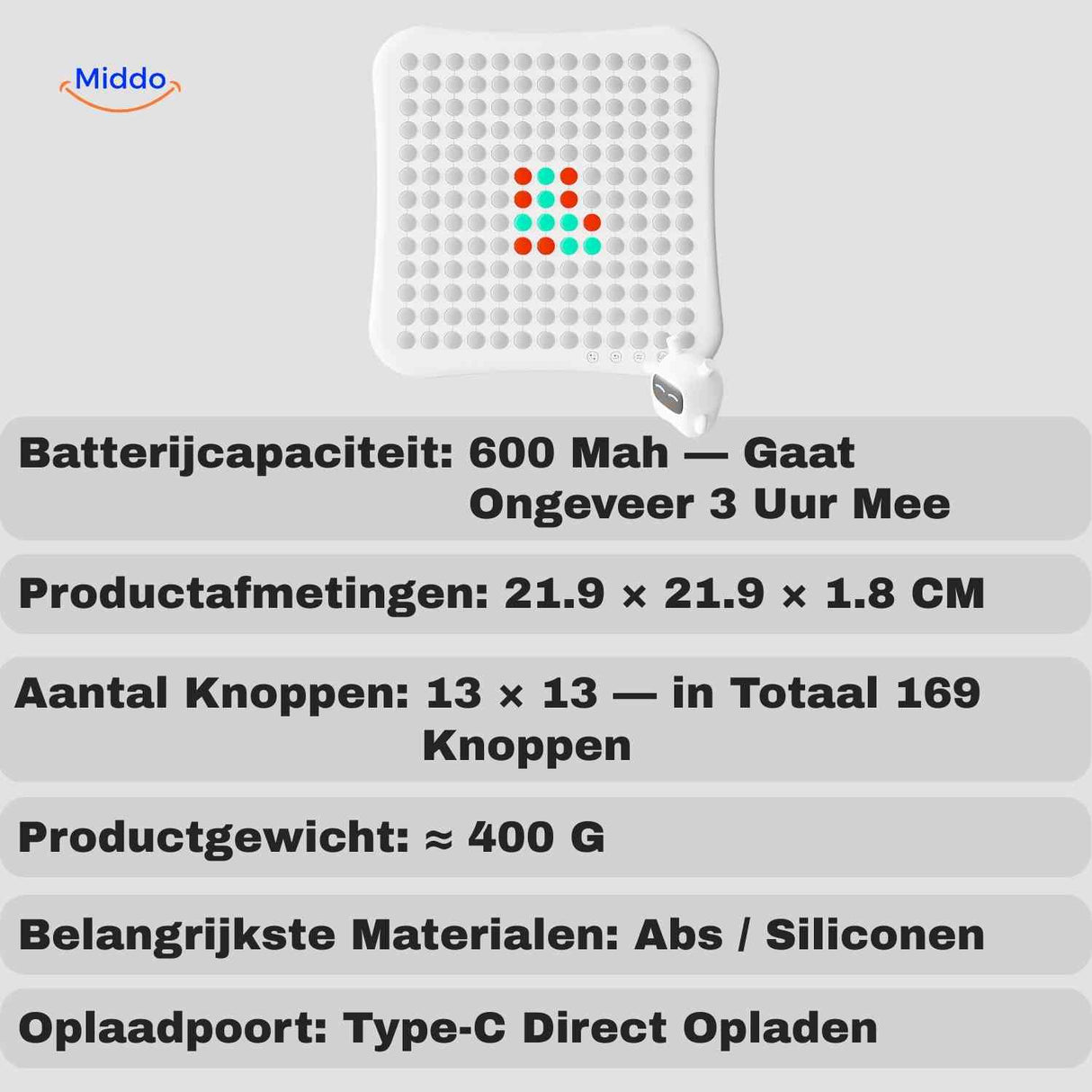 Gobango specifications showing battery capacity, dimensions, weight, and Type-C charging port.