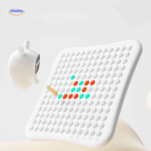LED matrix board with colorful designs and interactive robot features.