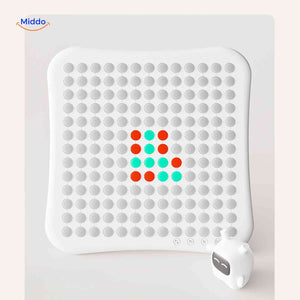 White LED game board with colorful pixel patterns and robot figure display.