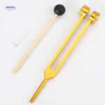 Gold tuning fork with gear head design, 21.5cm sound therapy tool.