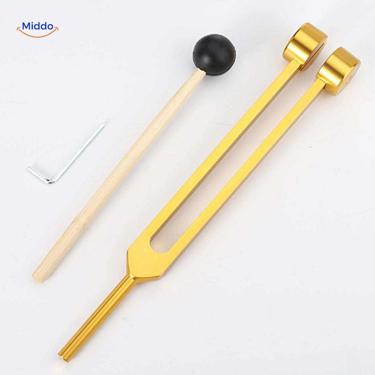 Gold round head tuning fork, 24.5cm therapeutic sound healing tool.