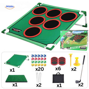 Complete golf chipping game package with all included components.