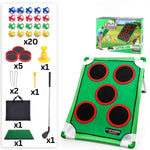 Complete golf game kit contents showing all five target components.