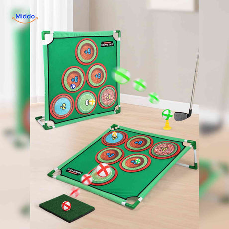 Scoreboard display for kids golf game points and target scoring.