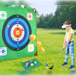 Golf game setup with target and balls for outdoor learning fun.