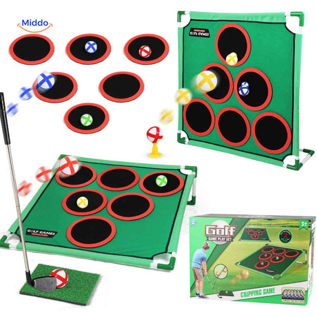 Multi-target golf set with complete chipping game accessories.